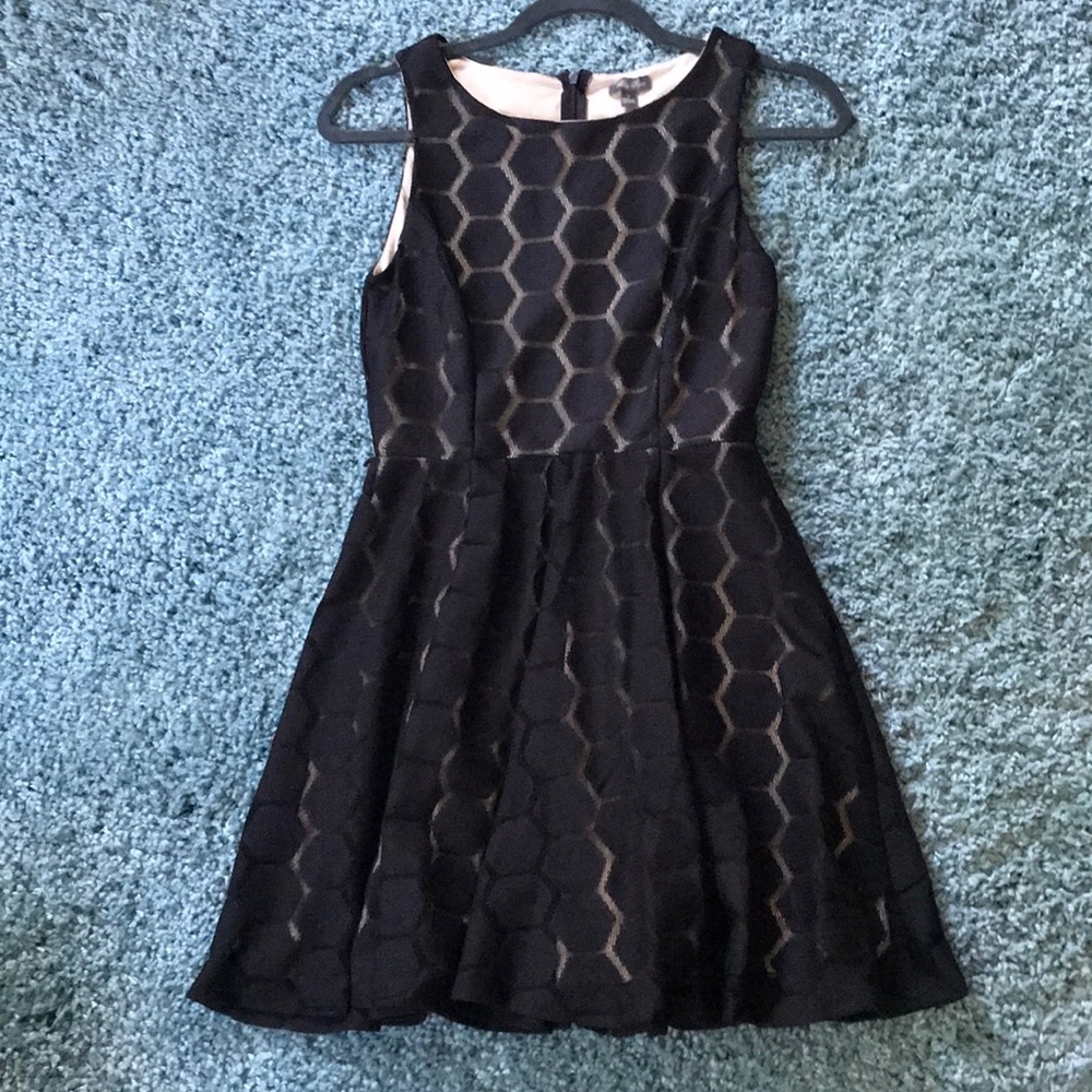 Black Hexagonal Lace Fit and Flare Dress
